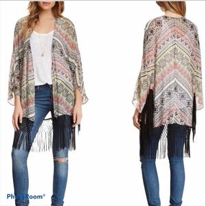 Democracy Floral Paisley Kimono With Black Fringe